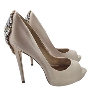Badgley Mischka Kiara Embellished Peep-Toe Satin Pumps Size  US /9